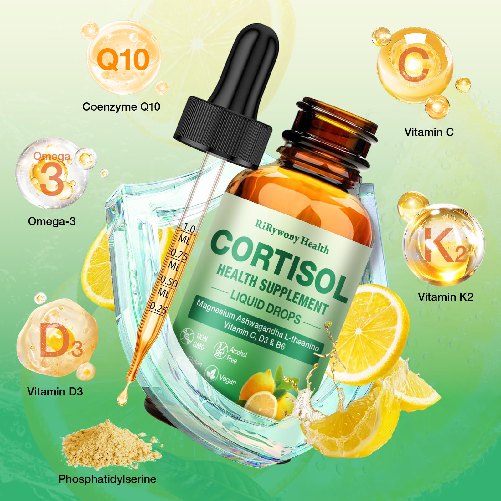 RiRywony Health botella sobre mesa en rutina matutina para enfoque calmado