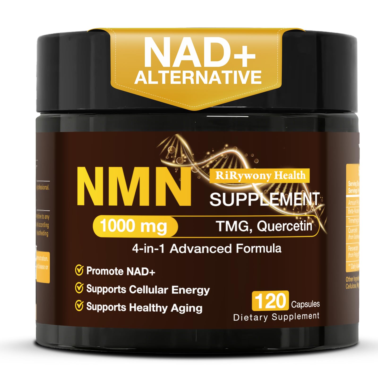 RiRywony frasco frontal de NMN 1000mg mostrando envase y beneficio claridad