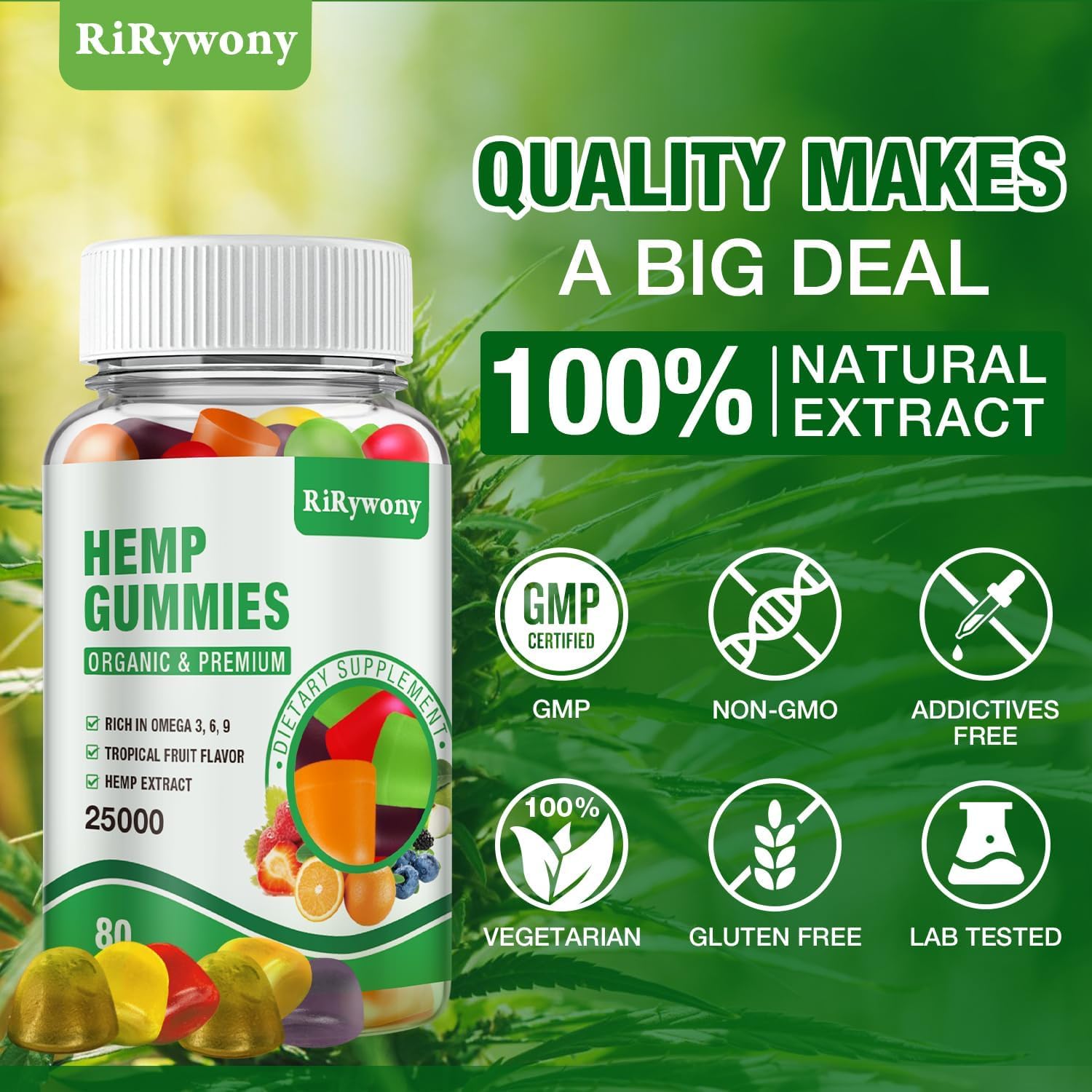 RiRywony Health ingredientes destacados: omega 3-6-9 y vitaminas C y E visibles