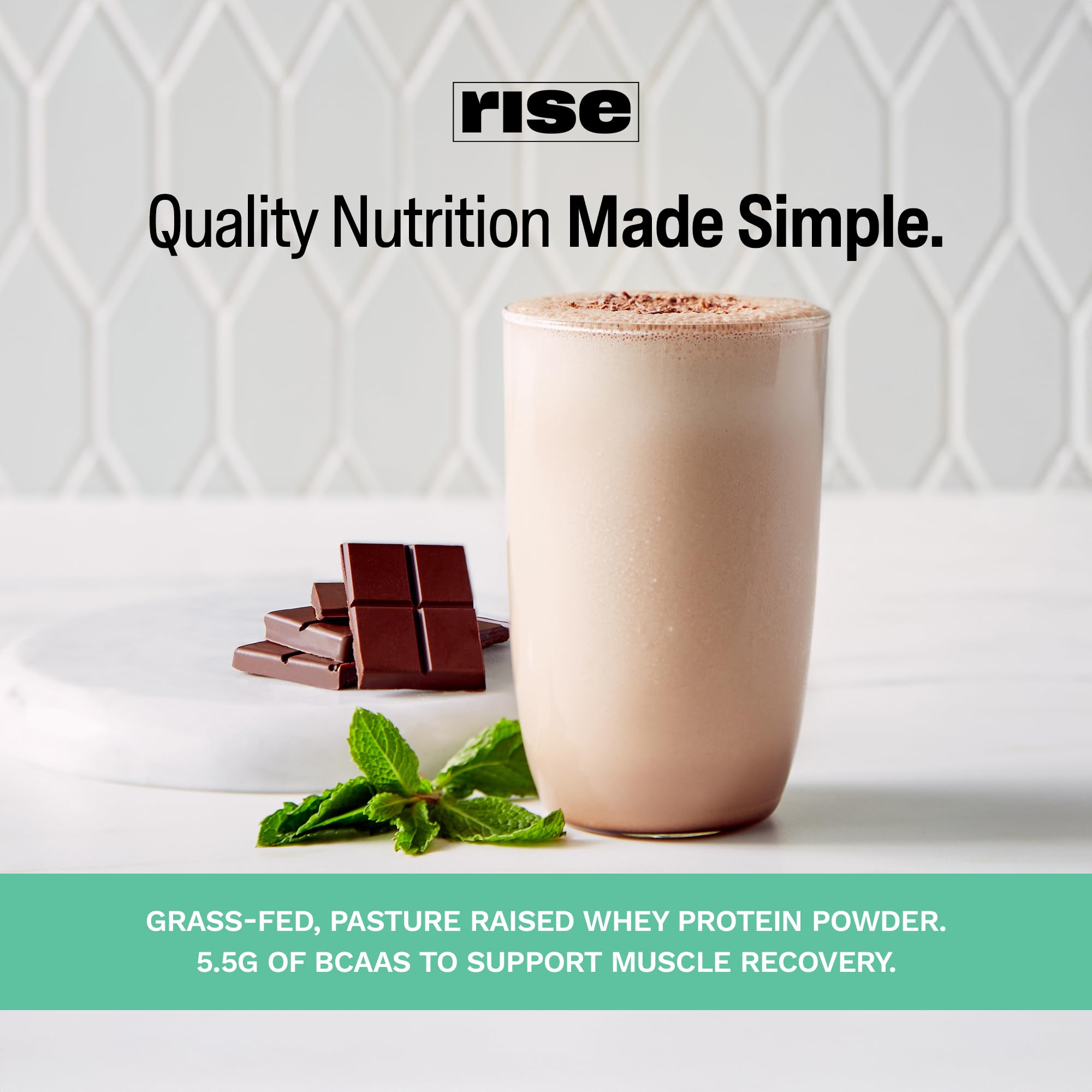 Rise etiqueta nutricional ampliada mostrando macros y BCAA por porción