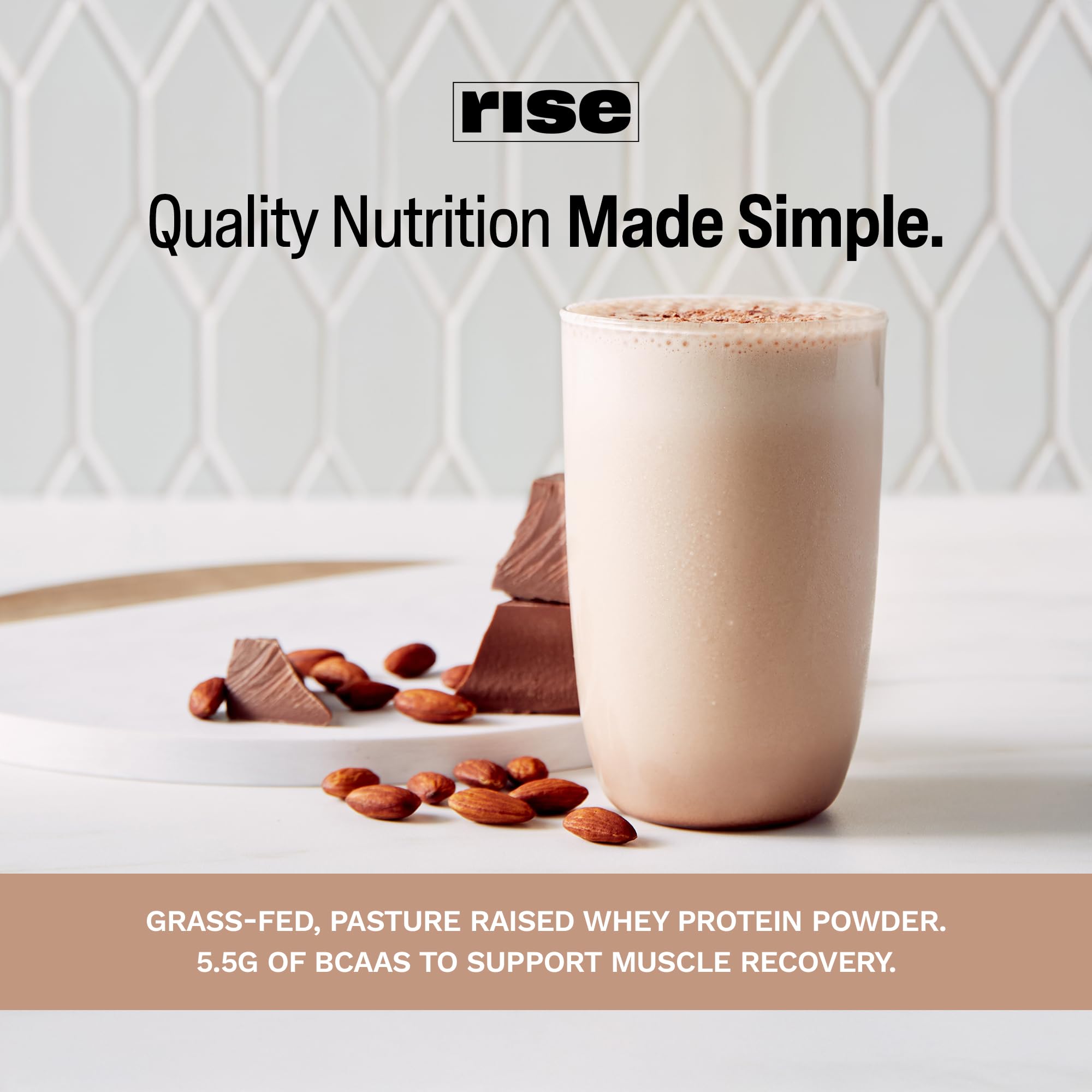 Rise ingredientes leche, cacao y almendra mostrando origen y sabor