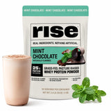 Rise envase frontal Mint Chocolate mostrando 25 g proteína y sin azúcares añadidos