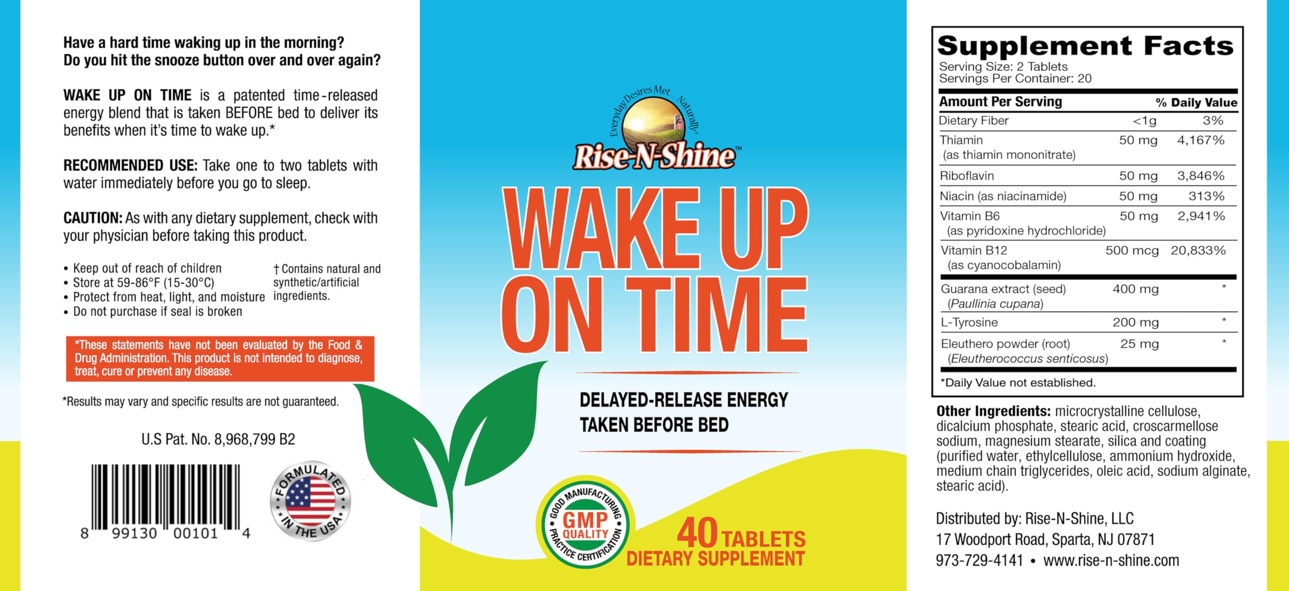 Rise-N-Shine tabletas en mano para comparar tamaño y dosificación conveniente
