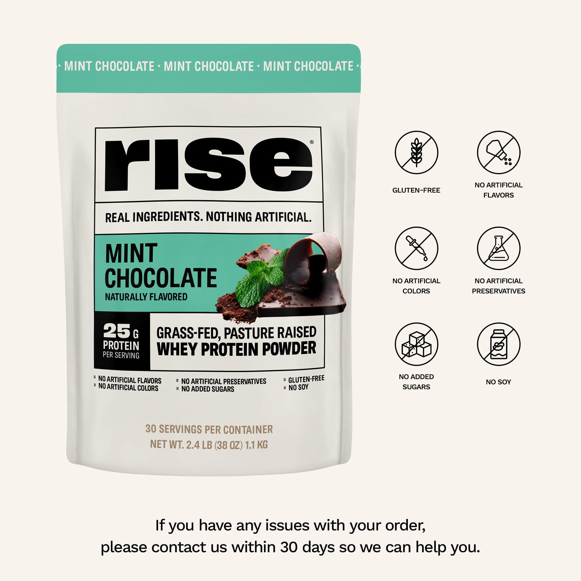 Rise vaso con batido Mint Chocolate listo para beber, sabor refrescante y nutritivo