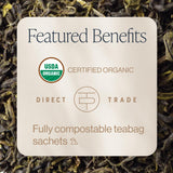 Rishi Tea detalle de bolsita y textura que resalta filtración sin BPA