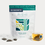 Rishi Tea empaque frontal mostrando 30 bolsitas, conservando frescura