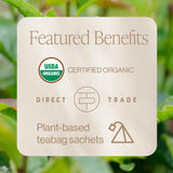 Rishi Tea detalle de hojas anchas Assamica, realzando sabor tostado