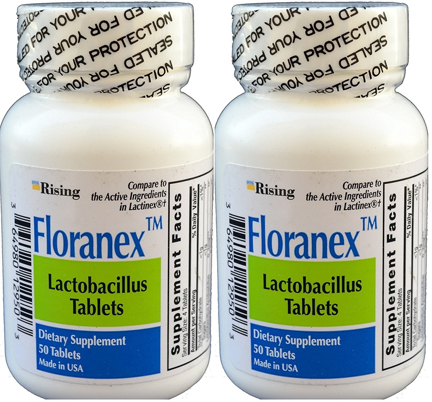 Rising Floranex frasco frontal mostrando la etiqueta y beneficio de conservación segura