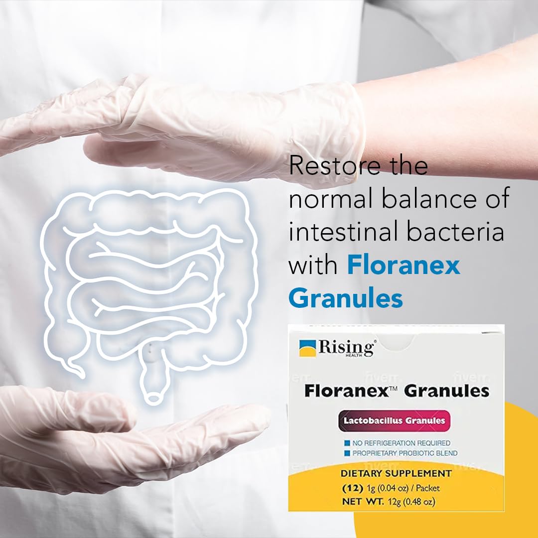 Rising Floranex mezclado en vaso ilustrando preparación rápida y consumo sencillo