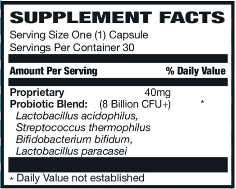 Rising cápsula en primer plano que destaca la formulación probiótica