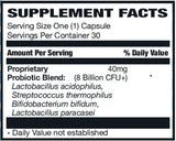 Rising cápsula en primer plano que destaca la formulación probiótica