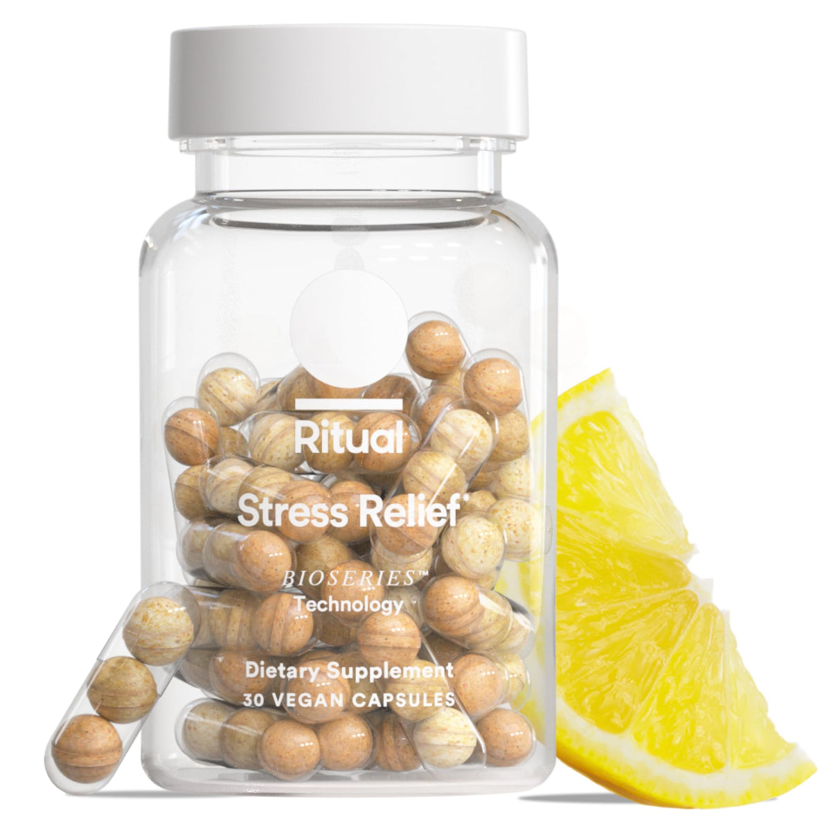 Ritual frente del envase Stress Relief mostrando diseño y beneficios rápidos