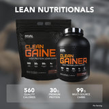 RIVAL NUTRITION cuchara con polvo Clean Gainer destacando mezcla fácil