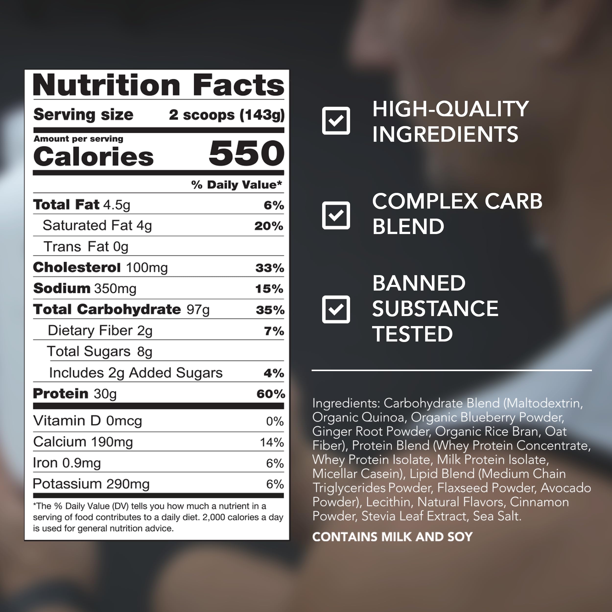 RIVAL NUTRITION etiqueta nutricional clara con macros por porción