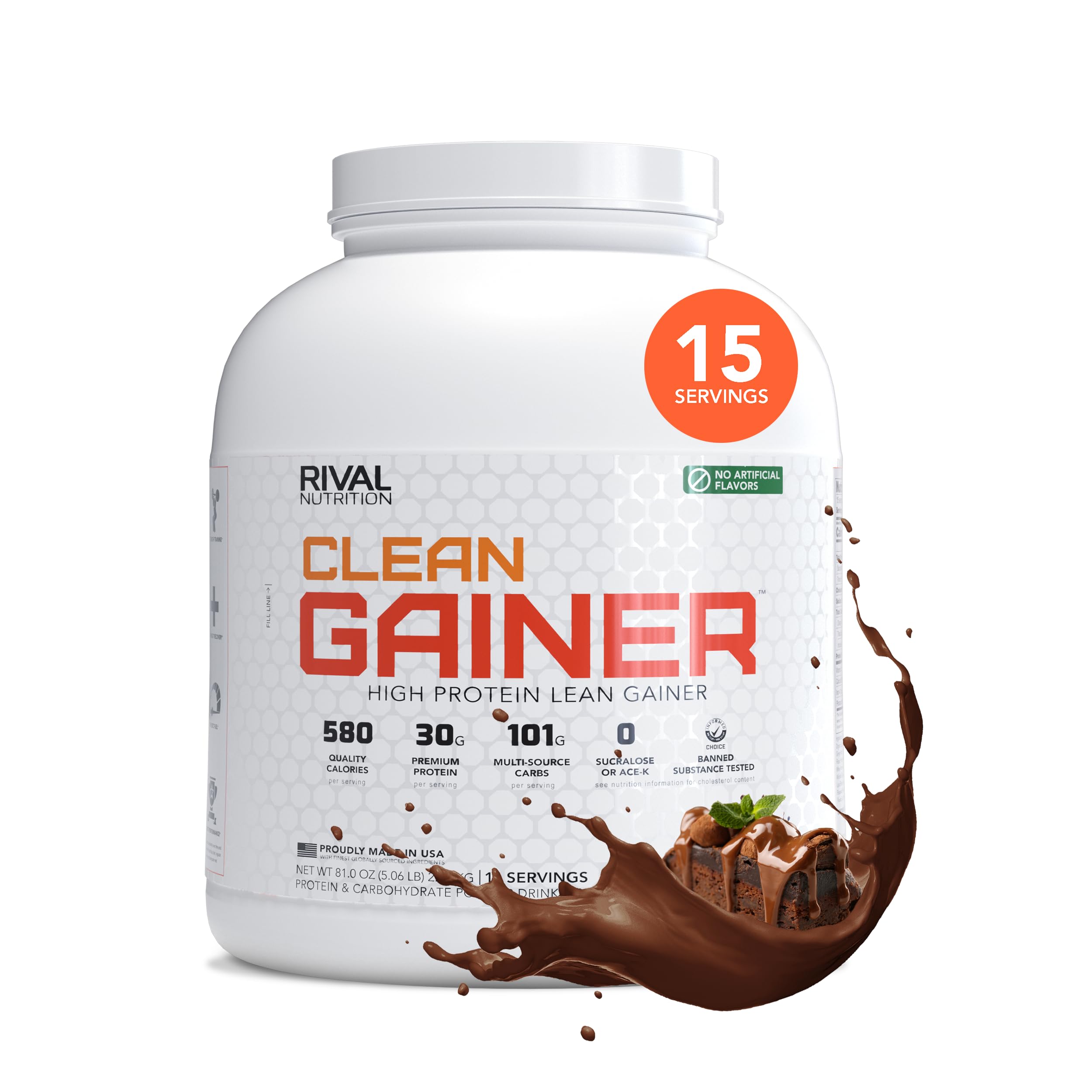 RIVAL NUTRITION empaque frontal mostrando sabor Chocolate Fudge y beneficios
