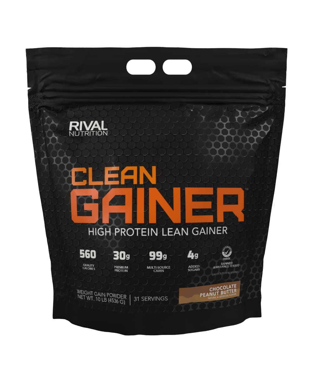 RIVAL NUTRITION envase frontal del Clean Gainer mostrando tamaño y marca
