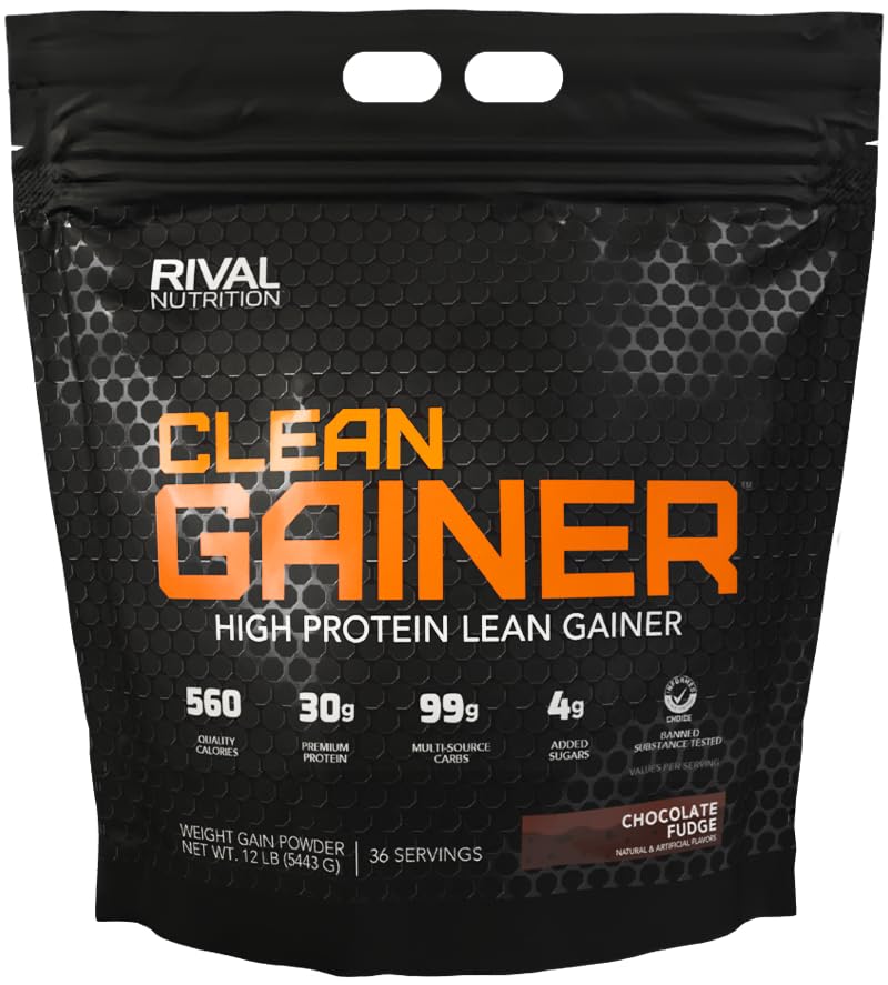 RIVAL NUTRITION envase frontal Chocolate Fudge mostrando tamaño y beneficios calóricos