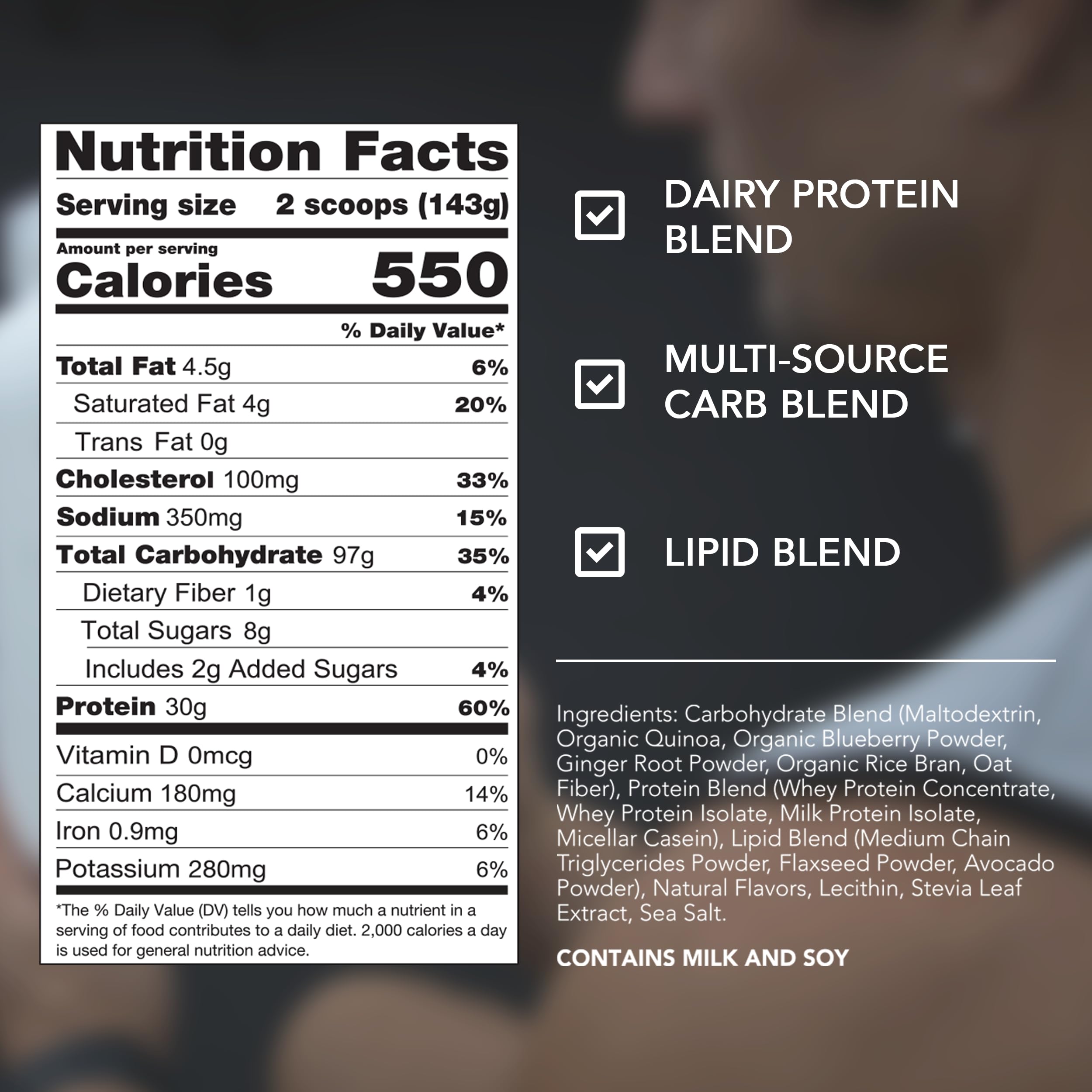 RIVAL NUTRITION etiqueta nutricional con macros visibles, transparencia informativa