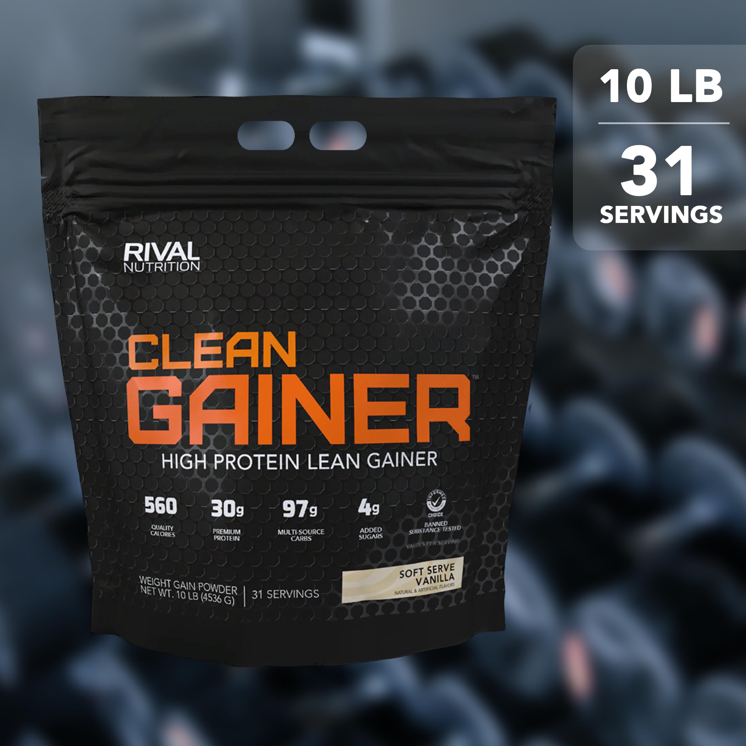 RIVAL NUTRITION comparación de tamaño 10lb Clean Gainer para duración