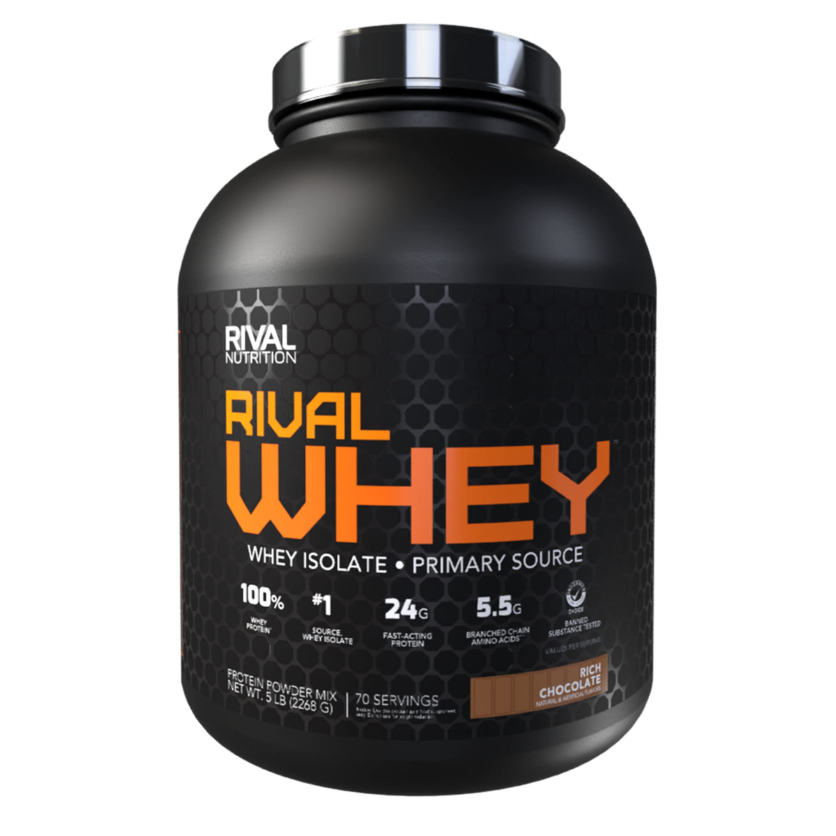 RIVAL NUTRITION envase frontal mostrando peso y sabor, claridad de información