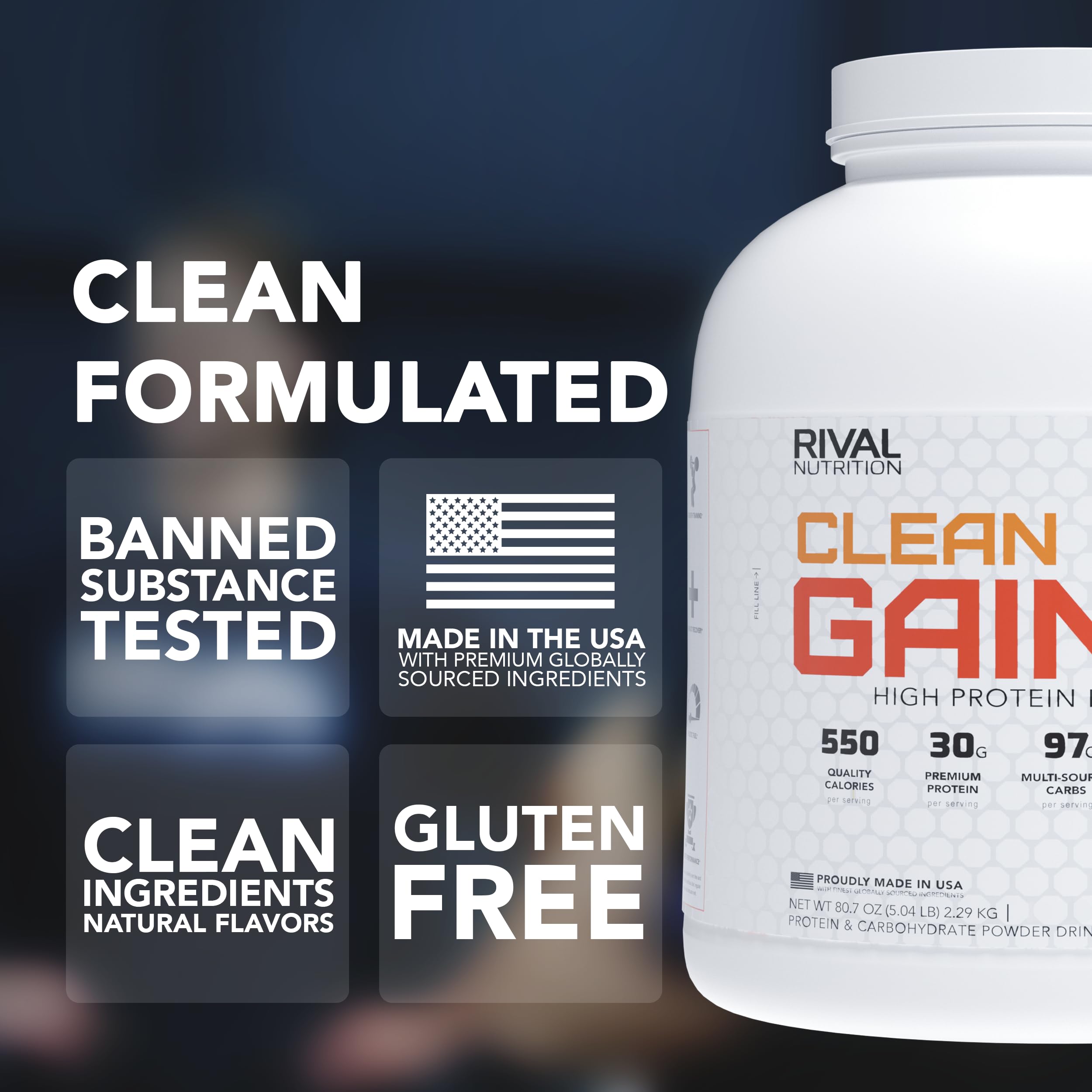 RIVAL NUTRITION primer plano del polvo, textura fina fácil de mezclar