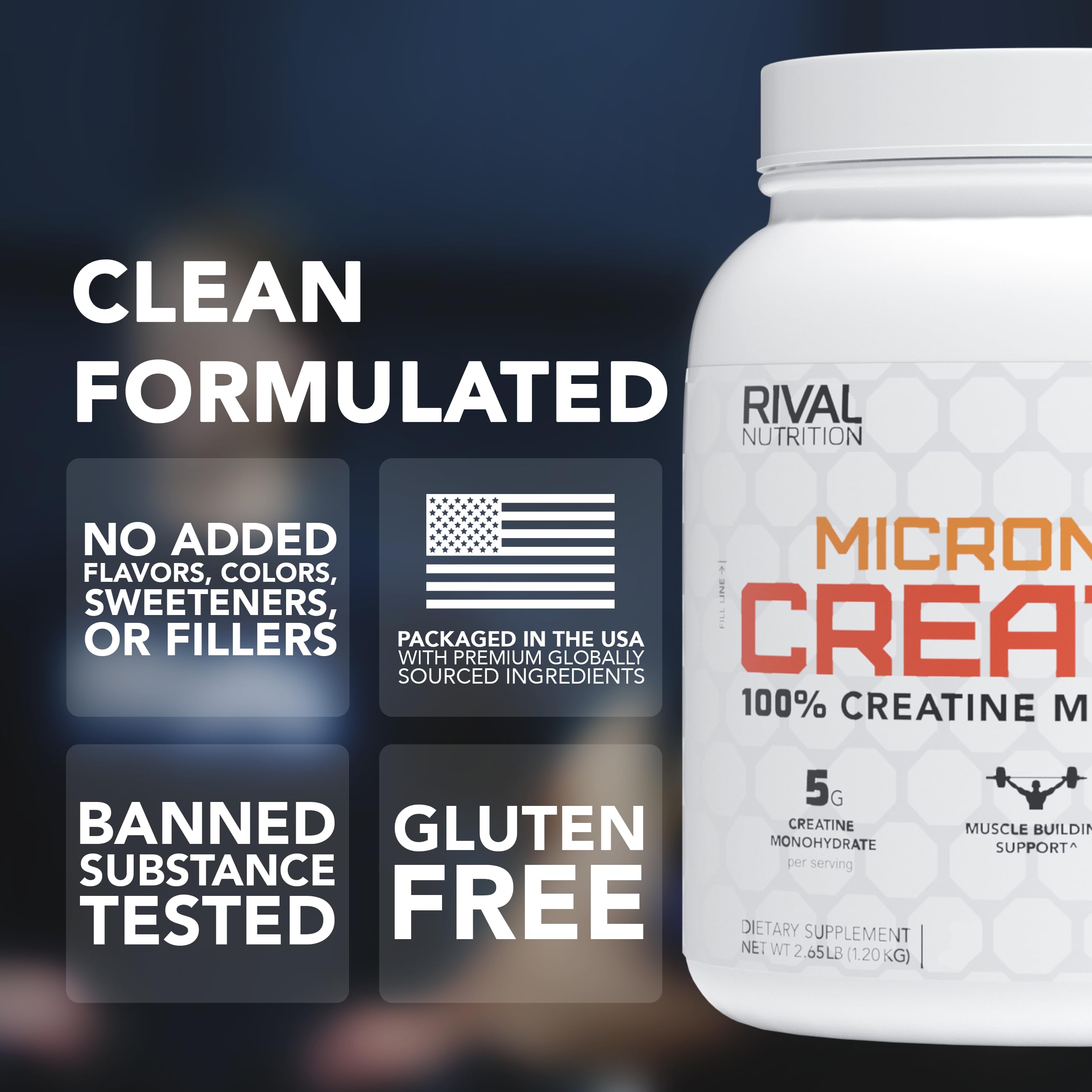 RIVAL NUTRITION primer plano de polvo micronizado para mejor mezcla