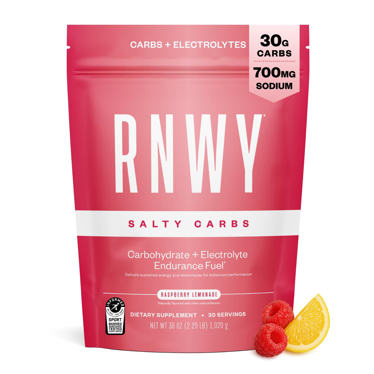 RNWY envase frontal sabor Raspberry Lemonade mostrando diseño y claridad