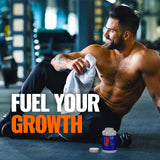 ROAR AMBITION TestoFuel botella abierta con cápsulas, beneficio suministro prolongado