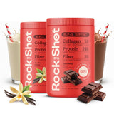 ROCK THE SHOT envase frontal mostrando el pack y beneficios visibles