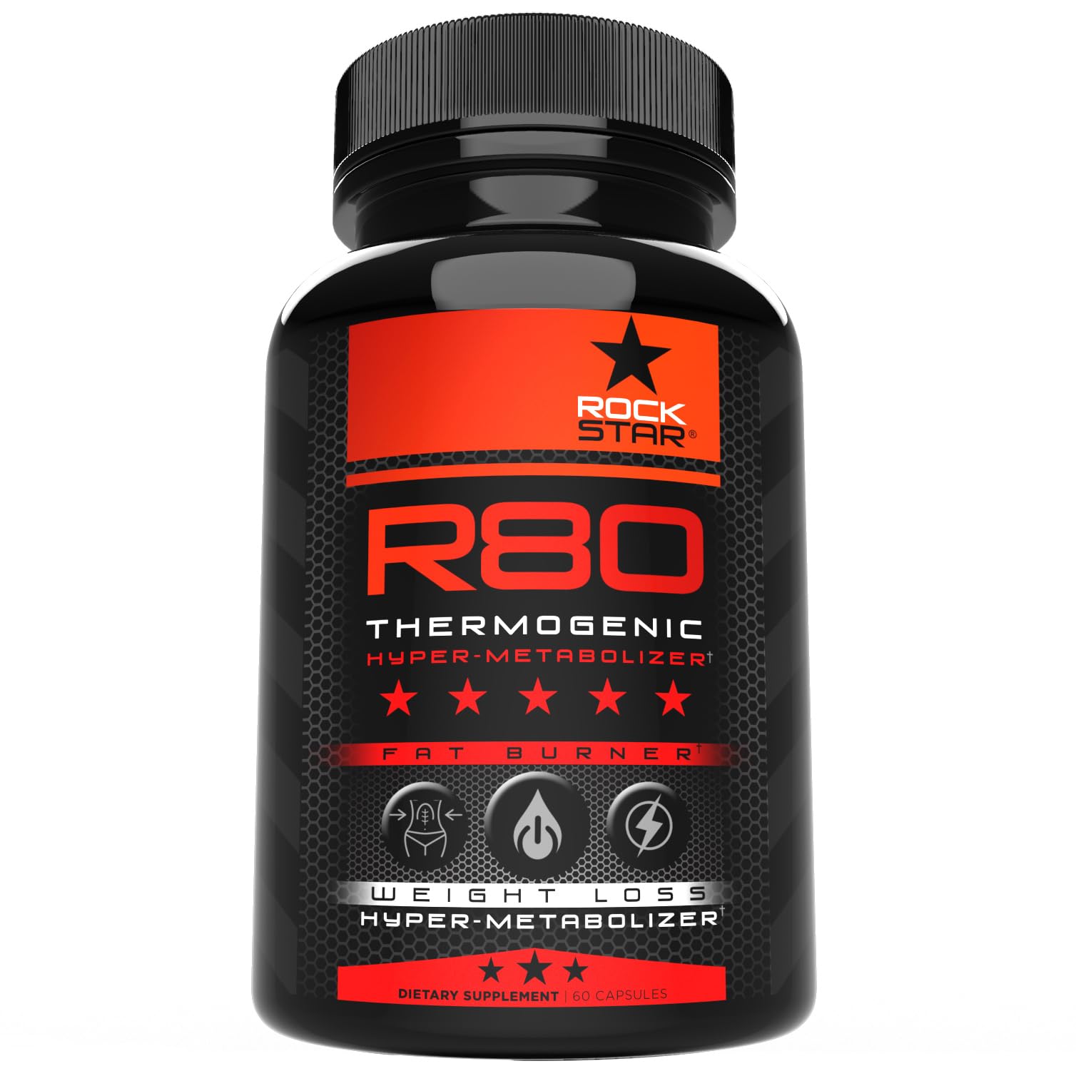 Rockstar frasco frontal mostrando el envase y beneficios termogénicos
