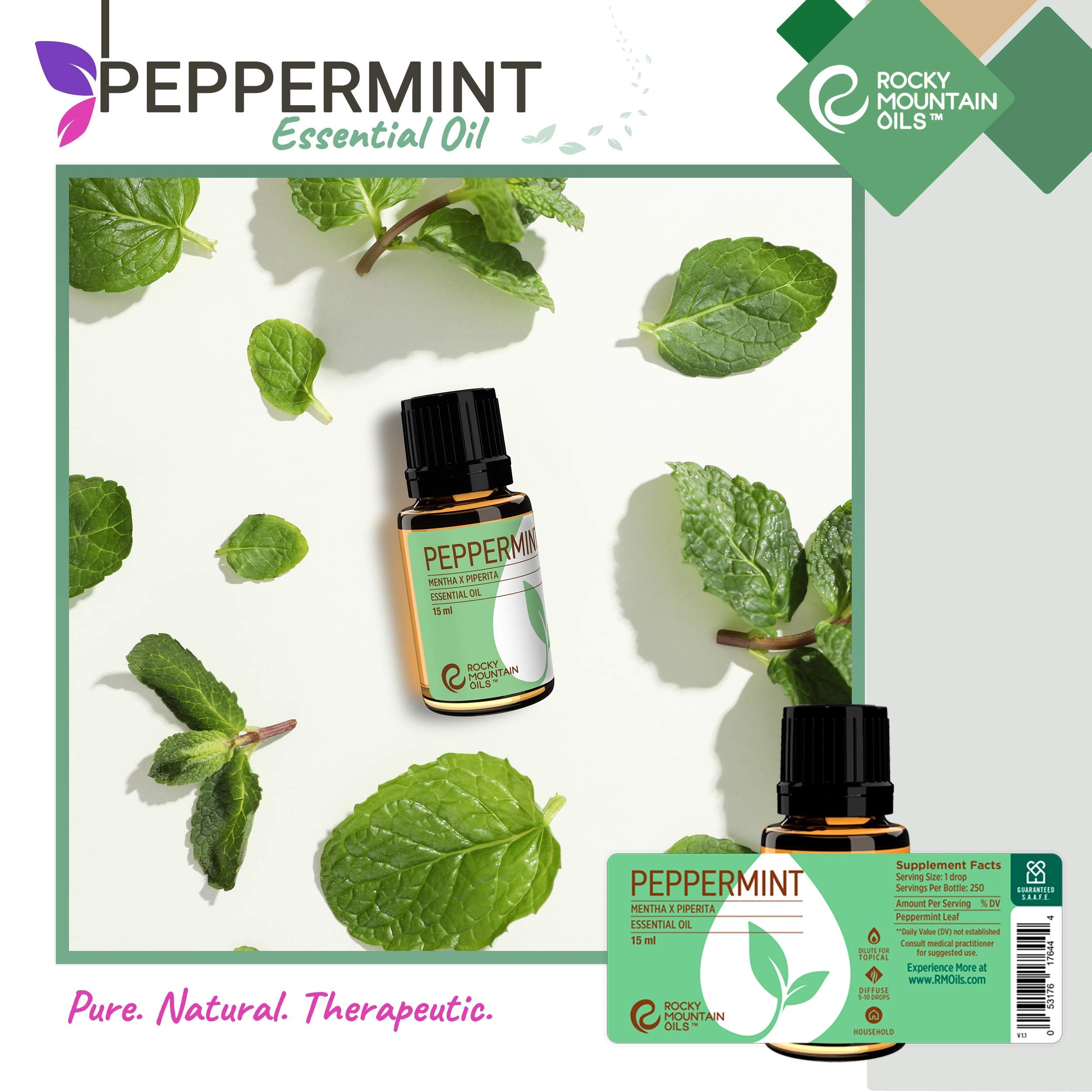 Rocky Mountain Oils botella junto a una regla para mostrar tamaño 15 ml