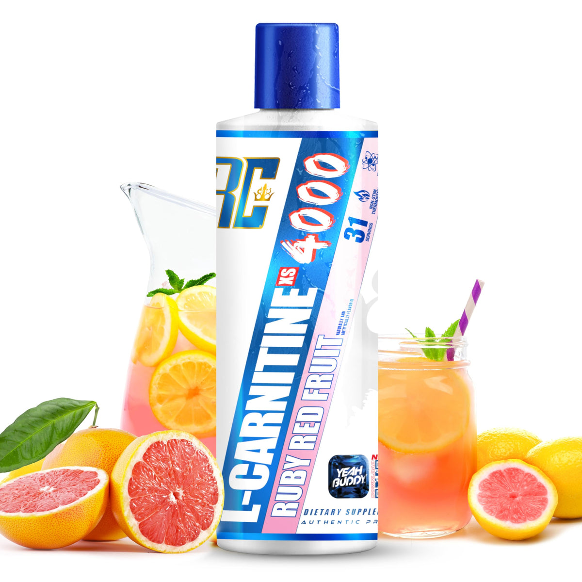 ronnie coleman botella frontal 16 oz mostrando la etiqueta y beneficio práctico