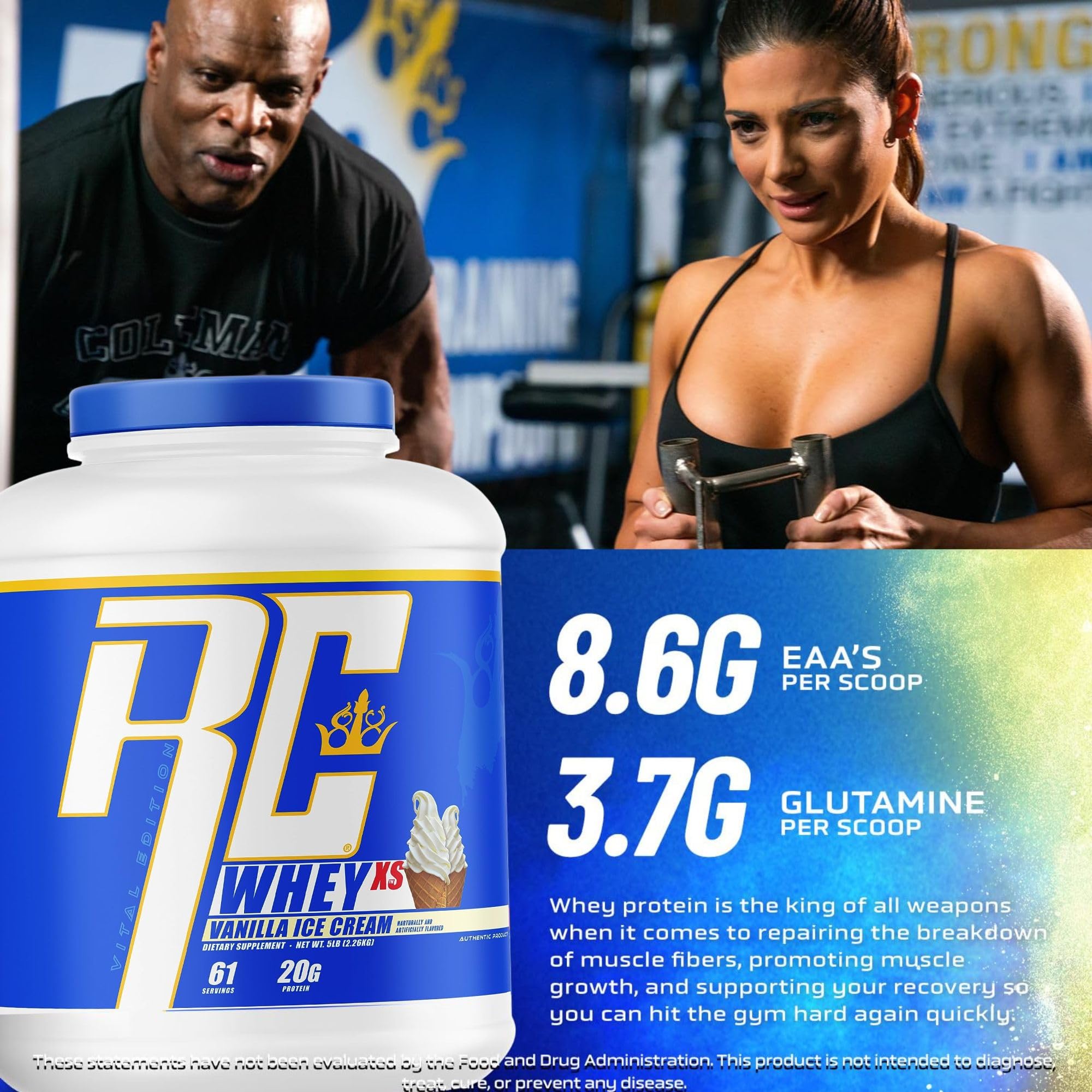 Ronnie Coleman porción con cuchara que muestra tamaño de servicio y control