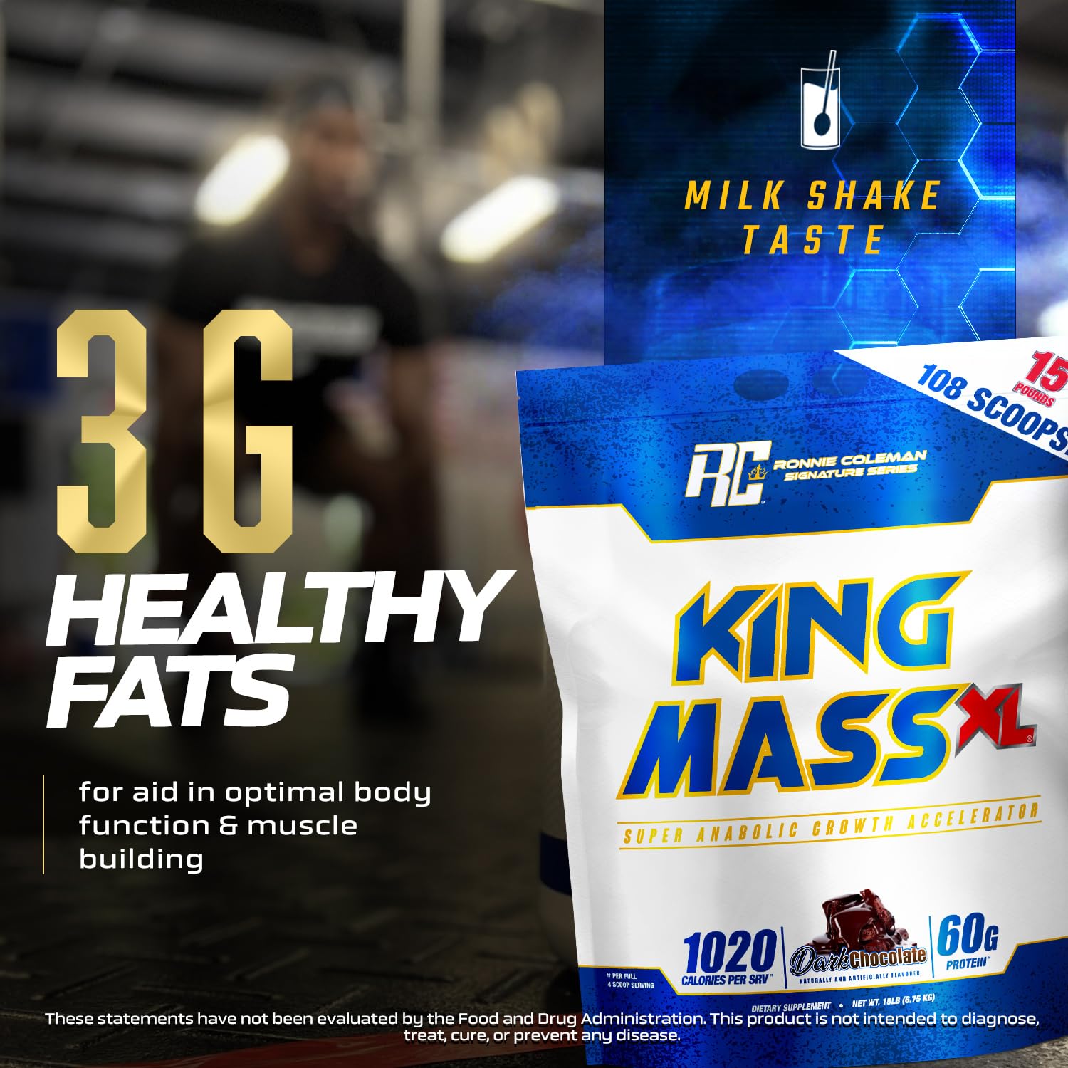 Ronnie Coleman envase de 15 lb junto a regla para comparar tamaño