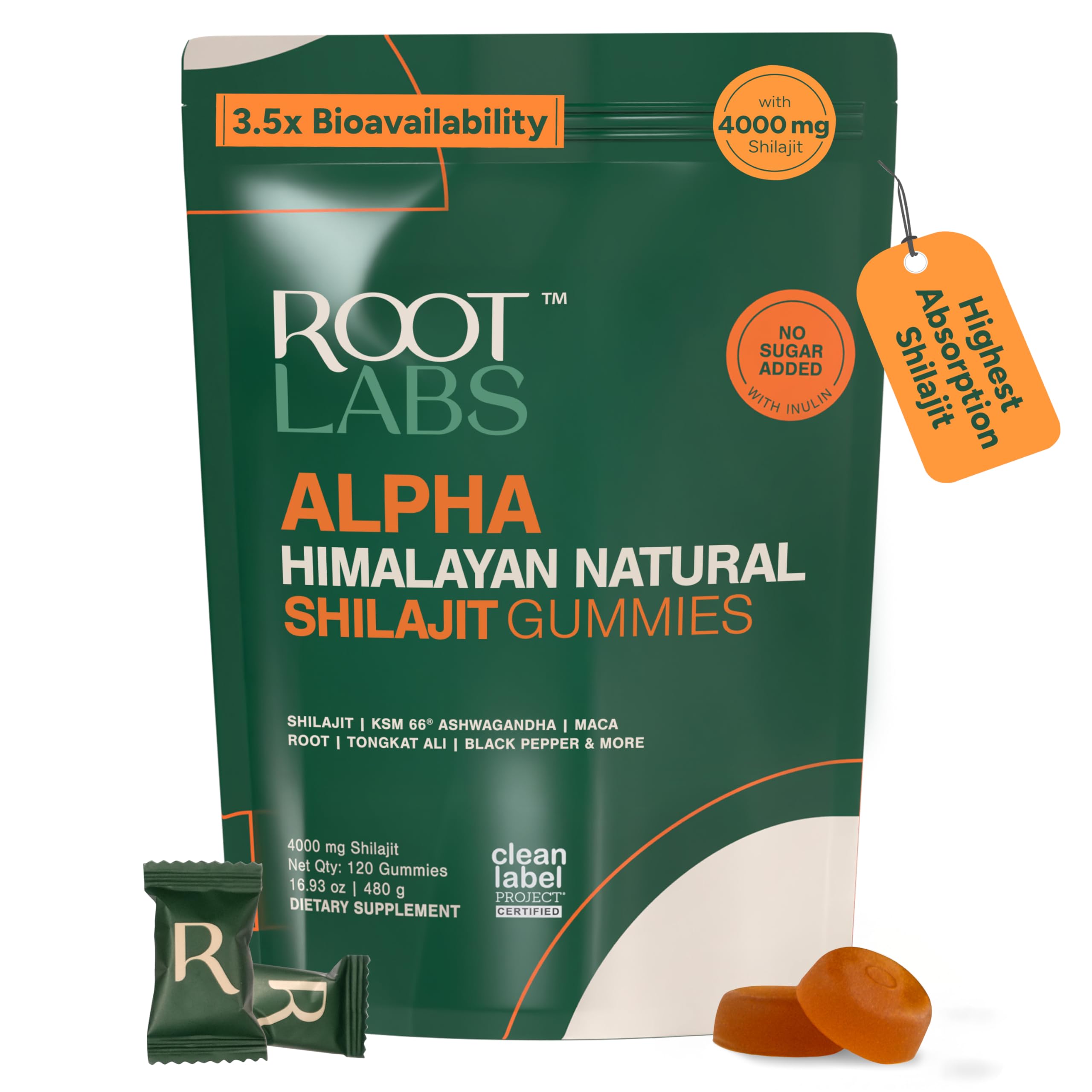 ROOT LABS envase frontal mostrando 120 gomitas y beneficios claros