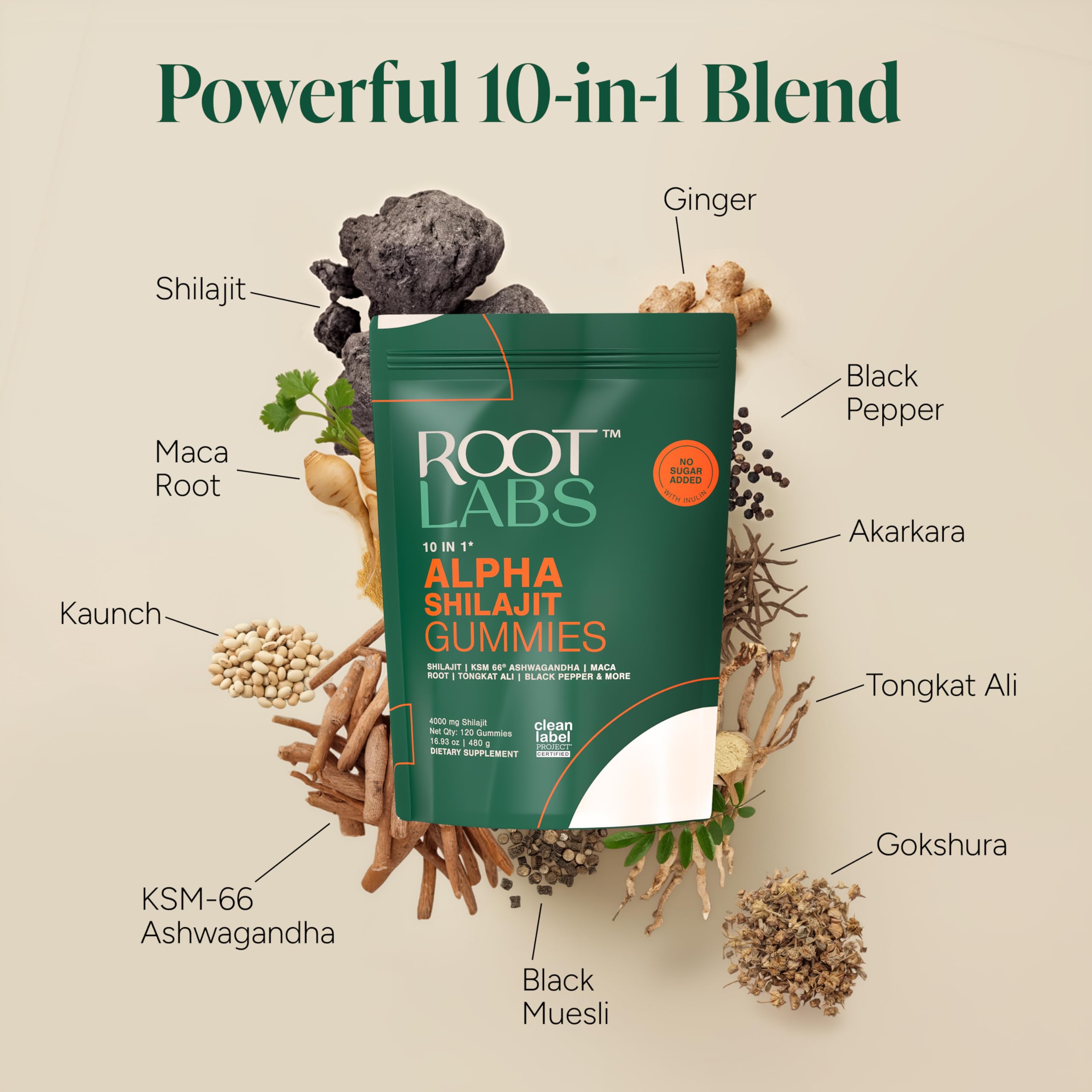 ROOT LABS primer plano de gomita con textura y aspecto masticable