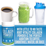 Root Vitality polvo disolviéndose en café para añadir proteína sin sabor