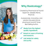 Comparación de tamaño con una mano que revela la cantidad en el frasco Rootcology