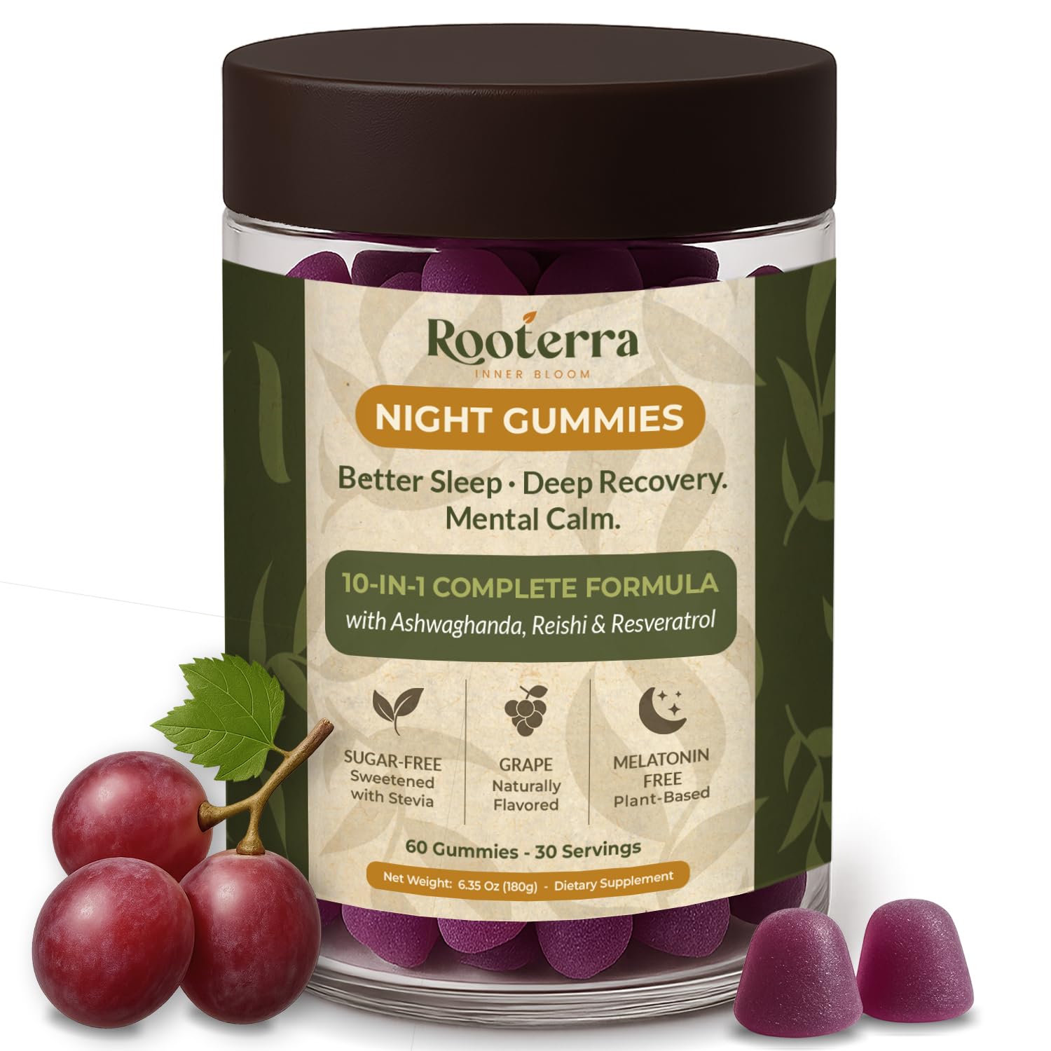 Rooterra Inner Bloom frasco frontal mostrando etiqueta y beneficios
