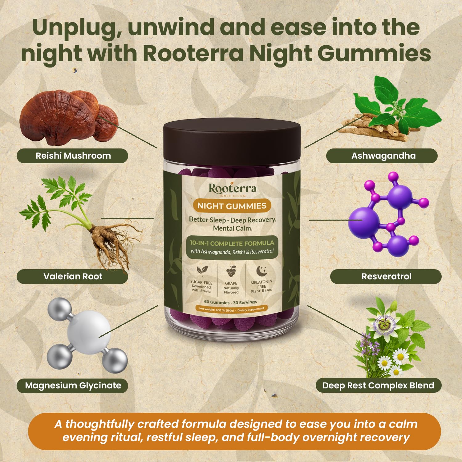 Rooterra Inner Bloom gominola junto a regla para mostrar tamaño real