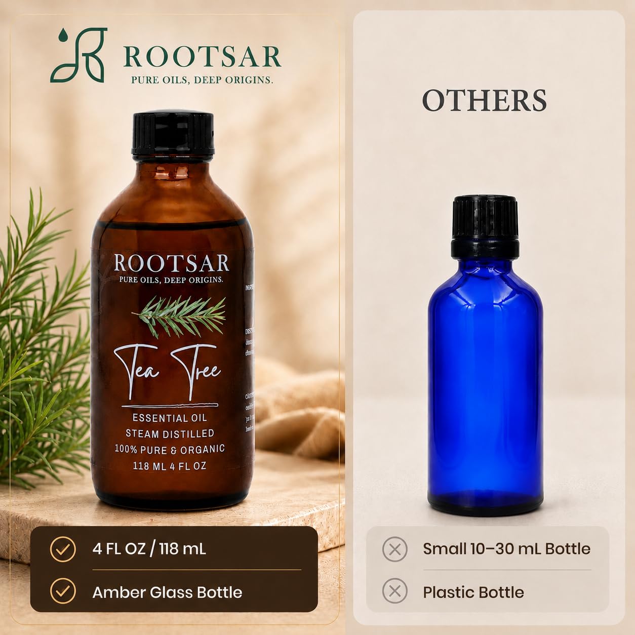 Rootsar mezclado con aceite portador para cabello, uso seguro y práctico