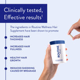 Routine Wellness primer plano de tabletas mostrando tamaño y acabado