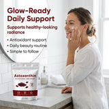 ROVINA etiqueta con lista de ingredientes destacando Astaxanthin 12 mg y sin gluten