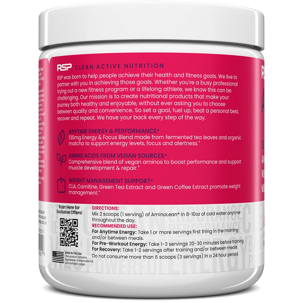 RSP NUTRITION tamaño del envase comparado con cuchara para escala