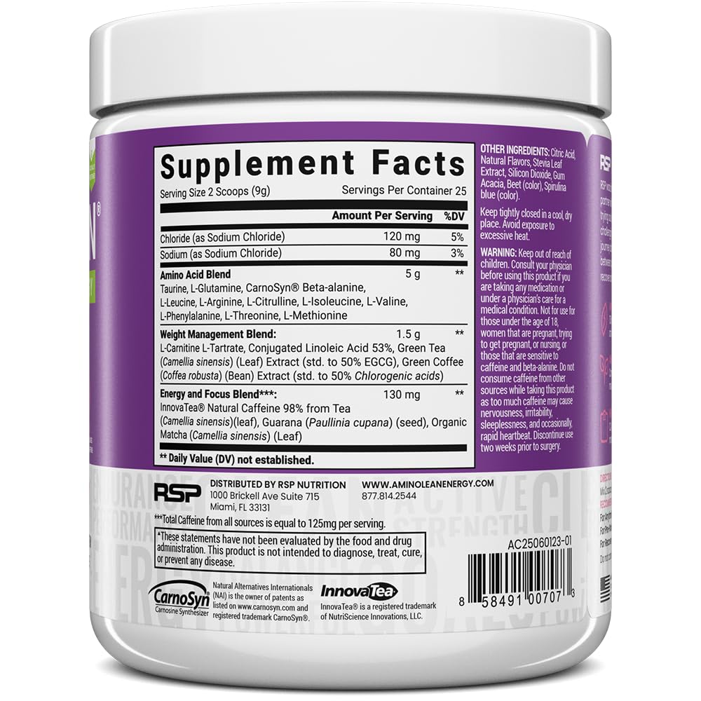 RSP NUTRITION polvo AminoLean textura fina para mezcla rápida