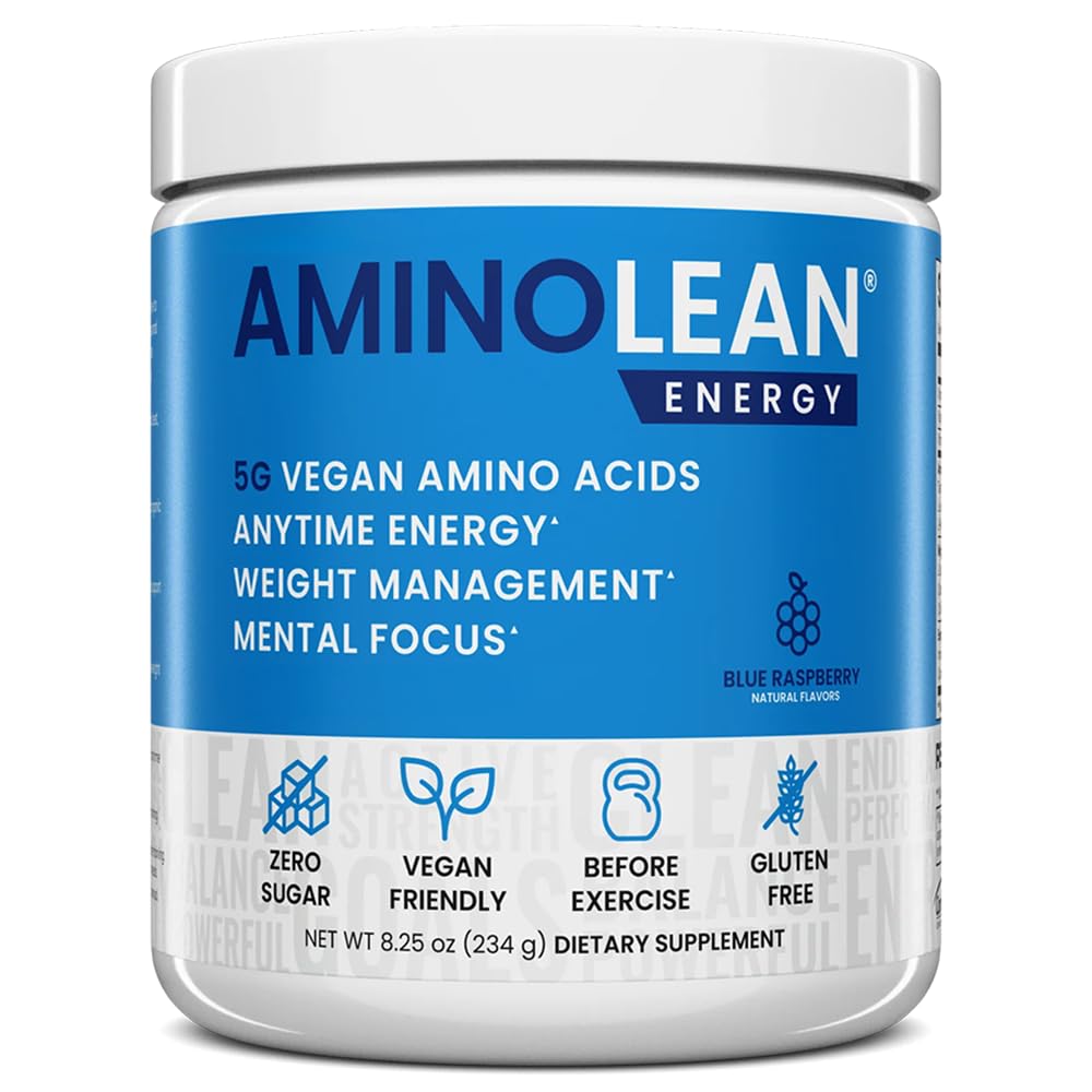 RSP NUTRITION AminoLean vista frontal del envase, opción energizante vegana