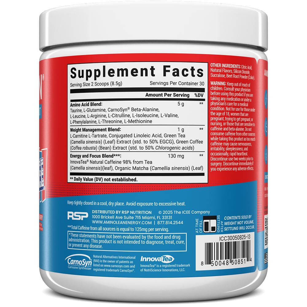RSP NUTRITION AminoLean polvo textura fina y color uniforme para mezcla rápida