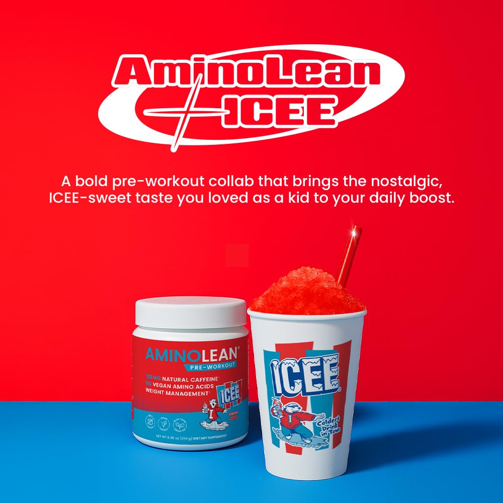 RSP NUTRITION AminoLean junto a una mano para mostrar tamaño y porción práctica