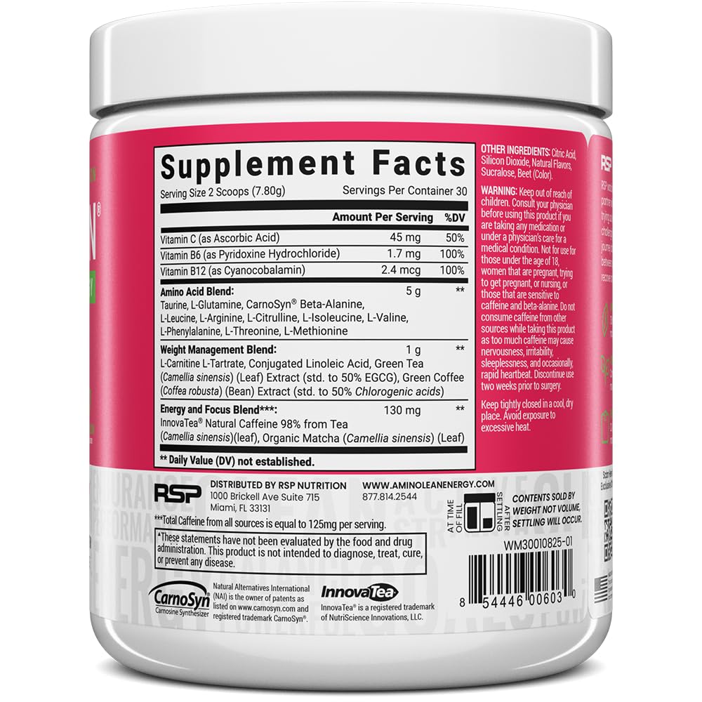 RSP NUTRITION AminoLean comparación de tamaño, muestra porciones fáciles