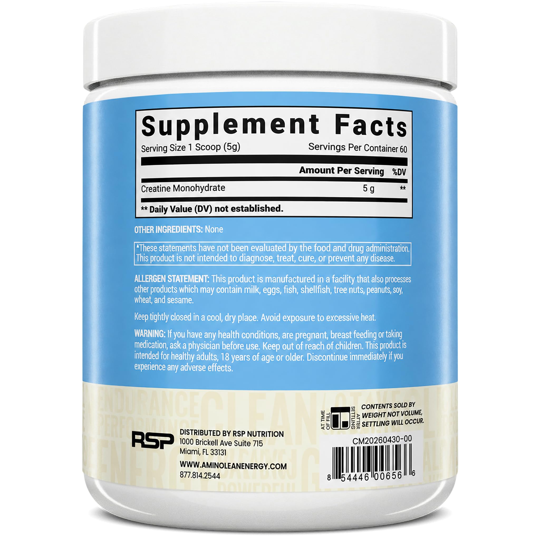 RSP NUTRITION comparación de tamaño del envase para planificación diaria